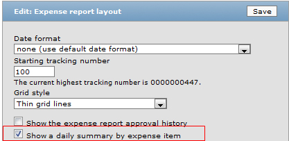 check the box to show a daily summary by expense item 
