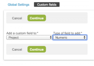 selecting the project and numeric field in a custom field 