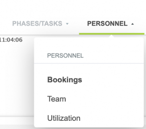 booking grid project feature in the personnel tab of an OpenAir project
