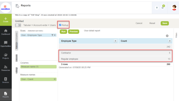 example user detail report counting users by employee type