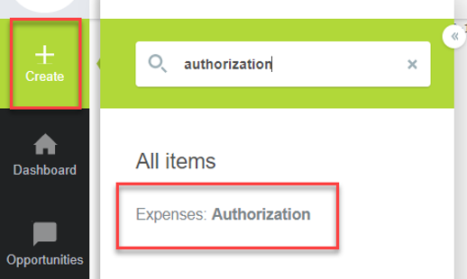 create an expenses authorization in OpenAir