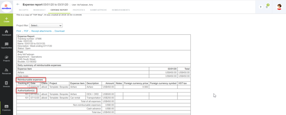 view the expense report page to compare authorization against expense report