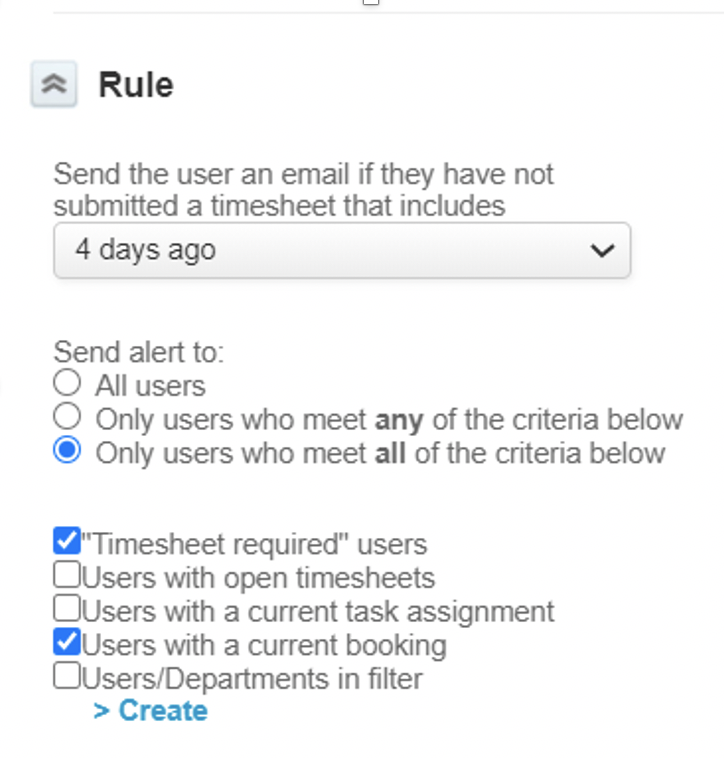 timesheet settings rules with custom settings selected