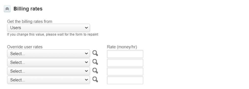 get billing rates from users option selected when setting up a time billing rule within a project 