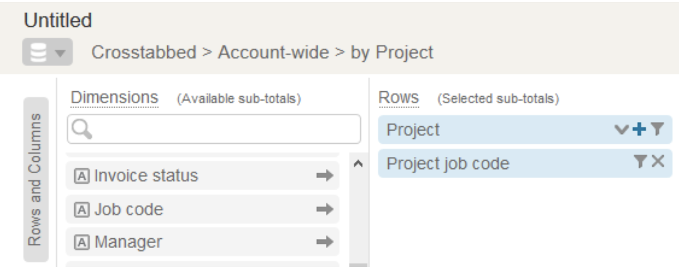 project job code as a subtotal row value in cross tabbed reports