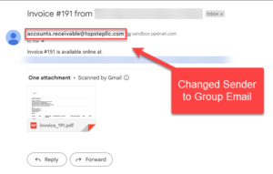 screen shot show how to change to a group email in OpenAir