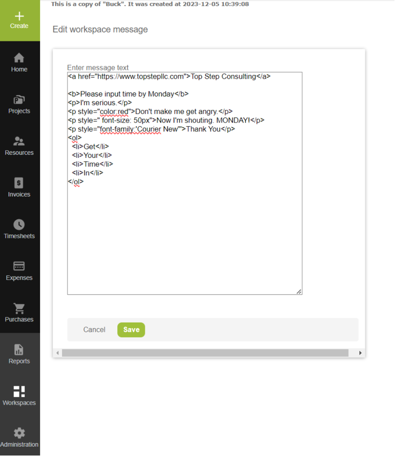 screen shot of HTML code