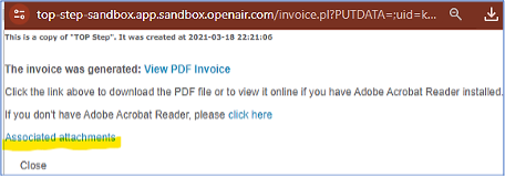 screen shot showing the screen that lets user know the invoice download is ready