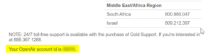 screen shot showing your OpenAir database ID