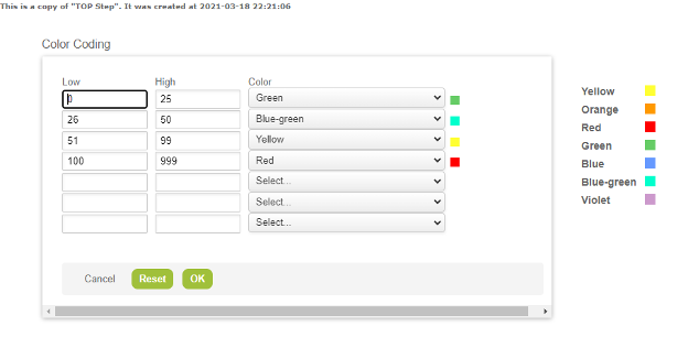 screen shot to Configure the color coding for number of resource booked hours per time period