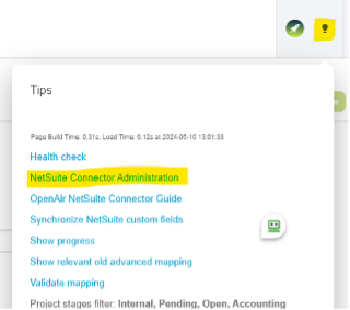 screen shot of NetSuite Connector Admin