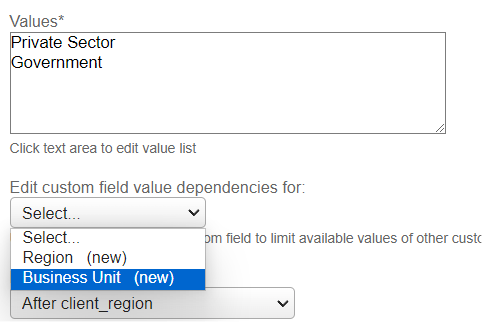 screen shot of Define dependency in the OpenAir system